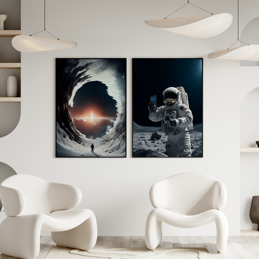 Weise Wand mit 2 Postern die Astronauten und Weltraum Zeigen